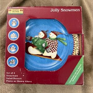 Sakura Jolly Snowmen Salad/Dessert 8” Plates By Debbie Mumm